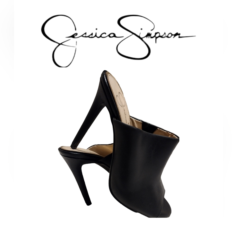 Jessica Simpson Rian Black Leather Slide Heel